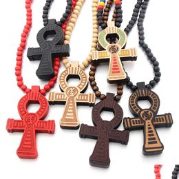 Pendant Necklaces Wood Ankh Necklace Egypt Key Of Life African Egyptian Cross Handmade Wooden Beads Strands Hiphop Relius Hip Hop Je Dhksi