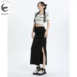 Skirts 2024 Women's Summer Work Dress Half Skirt Slim Fit Split Spicy Girl Pleated High Waist Wrapped Hip Long Skir