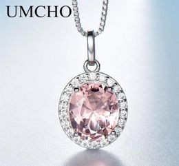 UMCHO Luxury Pink Sapphire Morganite Ciondolo per donne Real 925 Collane in argento sterling Legare Gioielli Regali di fidanzamento di gioielli Nuovo Y4956880