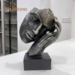 Decorative Objects Figurines NORTHEUINS Resin Retro Human Face Mask Statues Sleeping Man Figure Figurines Home Living Room Office Desktop Decor Ornament Item T240