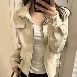 Women's Jackets American Retro Patchwork Design Suede Jacket Coat Women Tops Spring Fashion Slim Fit Short Motorcycle Clothing