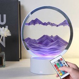 Decorative Objects Figurines LED Moving Sand Art Table Lamp with 7 Color USB Quicksand Night Light 3D Sandscape Hourglass Bedside Lamps Home Decor Gift T240505