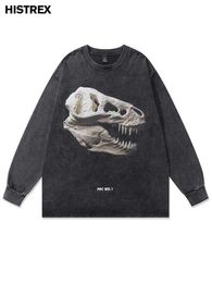 Men's T-Shirts 100% Cotton Vintage Dinosaur T shirt Men StrtwearGraphic Wahsed TShirtY2k Women ShirtHip Hop Long Slves Animal Tops H240506