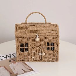 fashion rattan women shoulder bags handbags cartoon little house wicker woven crossbody bag summer beach straw bag lady purses 240420