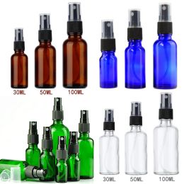 Stimulation 10x5/10/15/20/30/50/100ml Blue/green/transparent/amber Glass Spray Bottle Essential Oil Sprayer Portable Refillable Travel Bottl