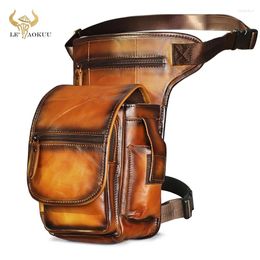 Waist Bags Natural Leather Men Design Tablet Satchel Sling Messenger Bag Multi-function Fashion Travel Belt Pack Leg Male 3110