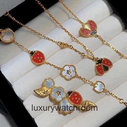 Vancleff High End jewelry bangles for womens Ladybug Bracelet Female V Gold Natural Fritillaria Five petal Flower Earrings Plum Blossom Bracelet Ladybug Necklace