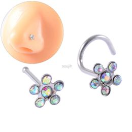 Body Arts 1PC Zircon Screw Nose Ring Round AB Crystal Straight Nose Stud Flower Cz Gem Straight Nose Bone Ring Piercing Jewellery d240503