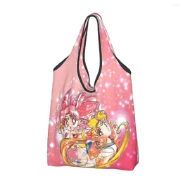 Storage Bags Super Sailors Moon Chibi Grocery Tote Shopping Women Kawaii Anime Shoulder Shopper Bag Big Capacity Handbag