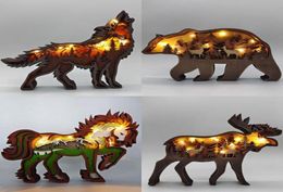 Home Decoration Wooden Hollowed Small Wolf LED Light Decor Desktop Ornaments Christmas Gift Animal Statue 2205233789248