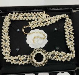 2021 C Brand Fashion Jewelry Women Vintage Thick Chain Long Belt Gold Color Pearls Black Leather Belt Party Fine Top Qulaity4842833