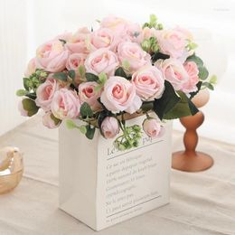 Decorative Flowers Artificial Rose Bouquet Silk For Home Decor Garden Wedding Vase Scrapbook Fake Plants Party DIY Accessories