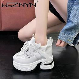 Casual Shoes 2024 Autumn Women Chunky Sneakers Breathable Mesh 10CM Heels Fashion Trainers Lace-Up Platform Dad Woman