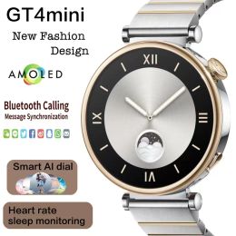 Watches 2024 New luxurious WATCH GT4Mini Smart Watch Women 1.3Inch AMOLED NFC Compass Clock BT Call IP68 Waterproof Lady Smartwatch Gift