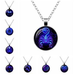12 Zodiac Sign Pendant Necklace Glass Cabochon Double Galaxy Constellation Horoscope Astrology Necklace For Women Men Jewelry2402305