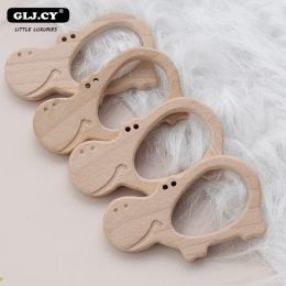 Blocks 10pcs Big Hippo Shape Baby Wooden Teether Toys Beech Pendent Teething Nursing Hand Carving Animal Pacifier Education DIY Molar