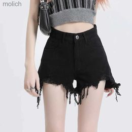 Frauenshorts weiße Tränenloch Sommer Damen Denim Shorts 2024 High Taille Street Clothing Casual Vintage Jeans heiße Hosen Wx