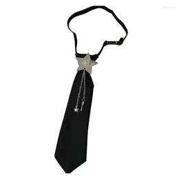 Bow Ties Women Mens Japanese Punk Black Necktie Star Metal Chain Tassels Jewelry Small Tie Adjusted Pre-Tied Bowtie Shirt Collar