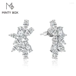 Stud Earrings MINTYBOX Moissanite Diamond Cluster Solid S925 Sliver 18k Gold Plated For Women Wedding Engagement Luxury Jewellery