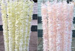 1 Metre long Elegant Handing Orchid Silk Flower Vine White Wisteria Garland Ornament for Festival Wedding Garden Decoration2841234