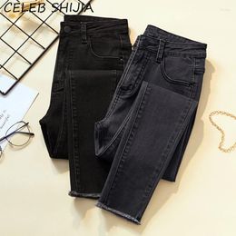 Women's Jeans 2024 Arrive Woman Skinny Black Gray High Waist Elastic Denim Pencil Pants Mon Korean Fashion Solid