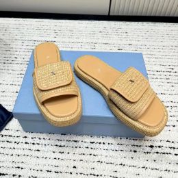 Mens Womens shoe platform Slippers Casual shoes straw Designer Slide Summer sandals weave New sandale beach pool luxurys Mule Lovely Sliders girl gift Size 35-4