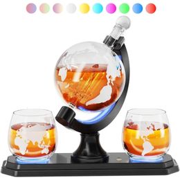 Whiskey Globe Decanter Set with 7 Color RGB Light 304 Oz 2 Glasses Unique Birthday Gifts for Men Dad Father 240429