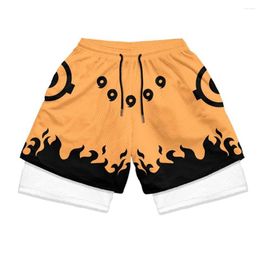 Men's Shorts Anime Gym Men Fitness Manga Print 2 In 1 Compression Performance Mesh Quick Dry Double Layer Short Pants Summer