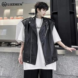 Men's Vests LUZHEN Fashion Zipper Splicing Design Leather Sleeveless Original Men Personality Trendy Versatile Street Waistcoat LZ2527