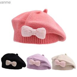 Caps Hats Princess Baby Beret Girl Bow Knitted Childrens Hat Fashion Autumn Childrens Hat Baby Accessories 1-4Y WX