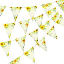 Banner Flags Paper Sunflower Triangle Flag Banner Fall Party Autumn Sun Flower Wedding Reception Bridal Shower Streamer Backdrop Decorations