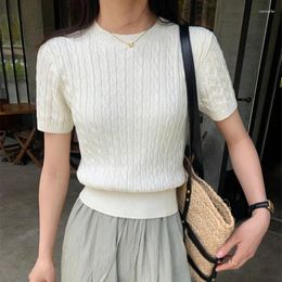 Women's T Shirts GAODINGLAN Round Neck Solid Short Sleeve Women T-shirts Slim Fit Thin Knitted Tops Basic Bottom Knitwear Y2k Crop Tees