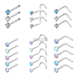 Body Arts ZS 20G Opal Stone Nose Studs Piercing Set for Women Stainless Steel Nostril Studs Colourful Blue Opal Nose Piercing Jewellery Girls d240503