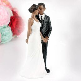 Miniatures Cake Topper Durable Practical Stylish Multifunctional Bride Groom Black Skin Figurine Wedding Decoration Doll Marry Supply