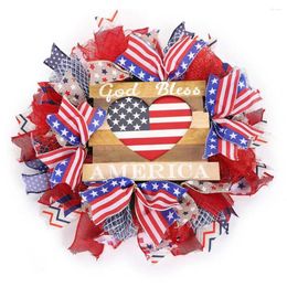 Decorative Flowers Americana Home Decoration Patriotic Independence Day Wreath Decorations Blue White Star Striped Pattern Bowknot Door 4th