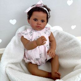 Dolls NPK 24inch Dark Brown Skin Reborn Toddler Baby Doll Soft Cloth Body Rooted Hair High Quality Hand Painted Doll Real Picture