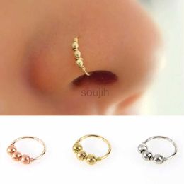 Body Arts Sexy Gold Silver Plated Round Beads Nose Ring Stud Nose Hoop Piercing Jewelry 6mm/8mm/10mm Nose Rings d240503