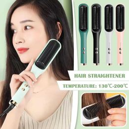 Hair Curlers Straighteners Hot Heating Hair Straightener Hot Comb Curling Iron Multi-speed Electric Straightening Comb Curling Iron Hair Brush Y240504