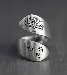 Wedding Rings Vintage Silver Colour Open Ring For Women Adjustable Carving Leaf Tree Finger Jewellery Ladies Trendy Party Accessories6841108