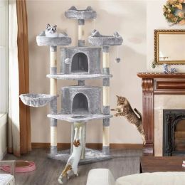 Scratchers SmileMart 68.5"H Large Multilevel Cat Tree Tower with Condos and Perches, Light Grey