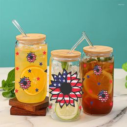 Wine Glasses Independence Day Letters Stars Fireworks Print Pattern Milk Coffee Juice Sublimation Transparent Glass Cup Suitable For Gifts