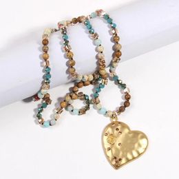 Pendant Necklaces Fashion Bohemian Jewelry Accessory 6mm Multi Natural Stones Crystal Glass Knotted Metal Heart For Women Gift