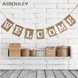 Party Decoration Jute Fabric Bunting Banners WELCOME Letter Vintage Garland For Wedding Birthday Baby Shower Decor Supplies