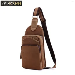 Waist Bags Quality Men Crazy Horse Leather Casual Fanny Pack Chest Bag Design Sling One Shoulder Crossbody Backpack Male 9977lb