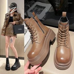 Boots Thick Soled Women's 2024 Autumn/winter British Style Retro High Rise Big Toe Short Motorcycle