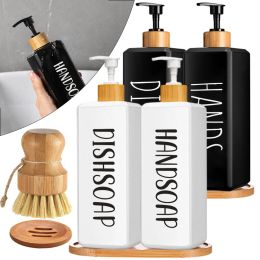 Bottles Kitchen Dish Soap Dispenser Pump Bottle Square Hand Soap Dish Soap Bottle Refillable Liquid Soap Dispenser Countertop Decoration