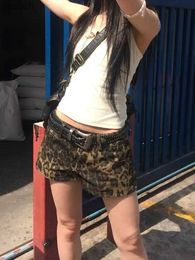Frauen Shorts Houzhou Y2K Retro Leopard Muster Jeans Shorts Damen Gyaru Harajuku Jorts Street Kleidung Hippie Low Taille Jeans Korean Summer Fashion WX