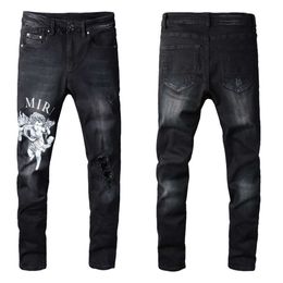 Street Jeans Herren Mode Jean 2024 Demin 817i Amiirii Lila Brief Angel Denim Micro Elastic Cotton Black Skinny Cuxo