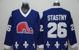 Men Retro Quebec Nordiques Jerseys Hockey 19 Joe Sakic 21 Peter Forsberg 13 Mats Sundin 26 Peter Stastny 10 Guy Lafleur Light Blue White Black Uniforms