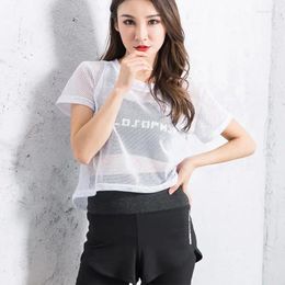 Women's T Shirts Yoga Shirt Sexy Short Sleeve Mesh T-Shirt Sport Top Cover Up Quick Dry Gym Clothes Running Fitness Tank Sportswear